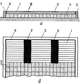 Sectional diagram of the built-in shock-absorbing platform, side view and plan